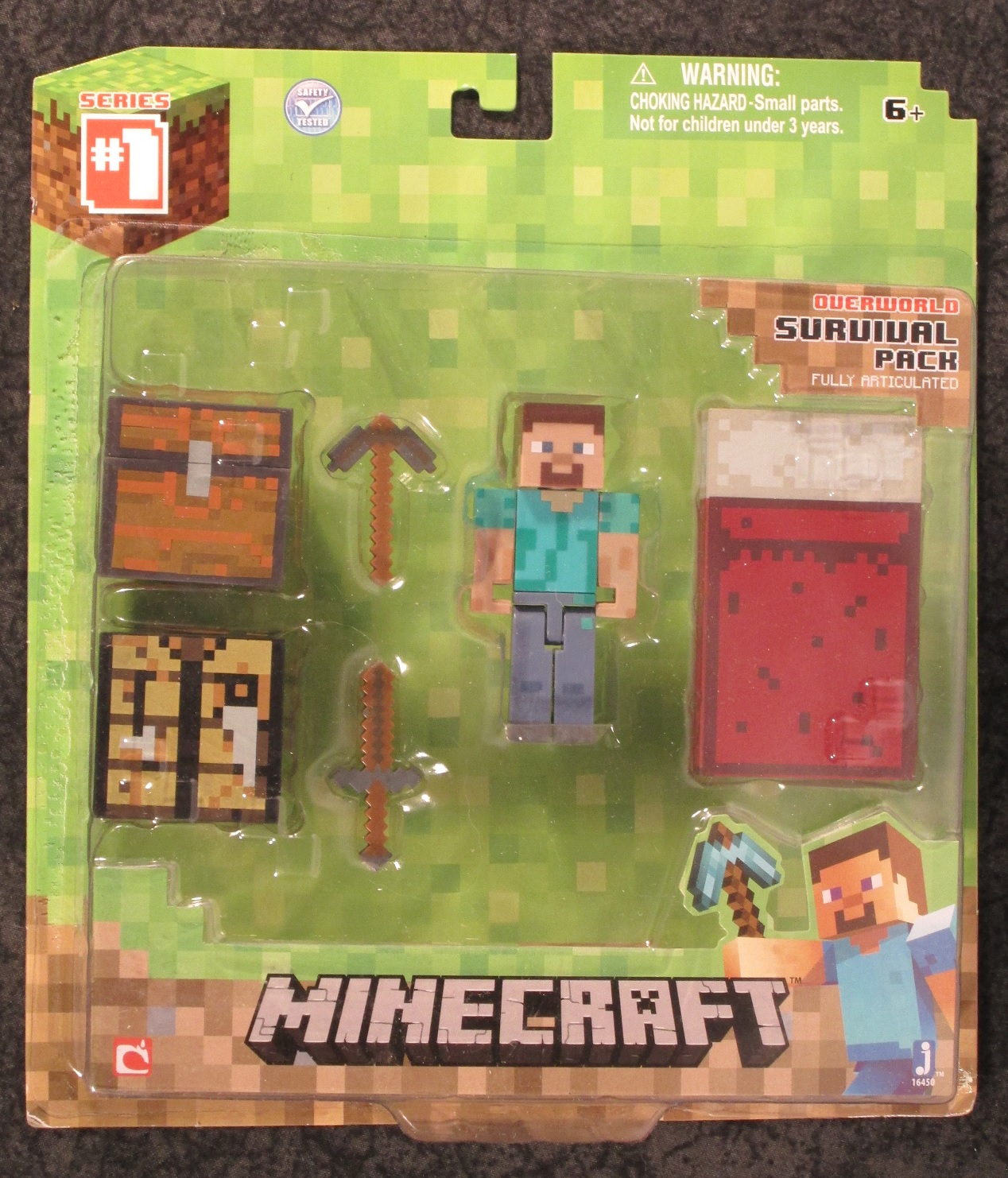 Minecraft Survival Pack Overworld Steve 6pc Set Series 1 Bed Axe sword Box Chest 