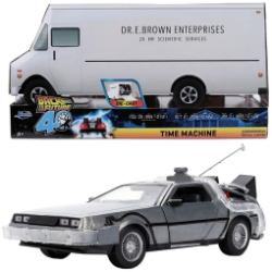 Back to the Future 40th Anniversary 1:24 scale Delorean Time Machine Mk I w/ Doc Brown Van Case 